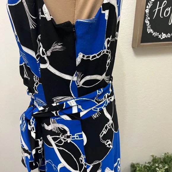Ralph Lauren Equestrian Status Print Wrap Look Maxi Dress Stretch Knit Blue 14 - Picture 9 of 10